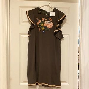 THML embroidered dress with flutter sleeves small